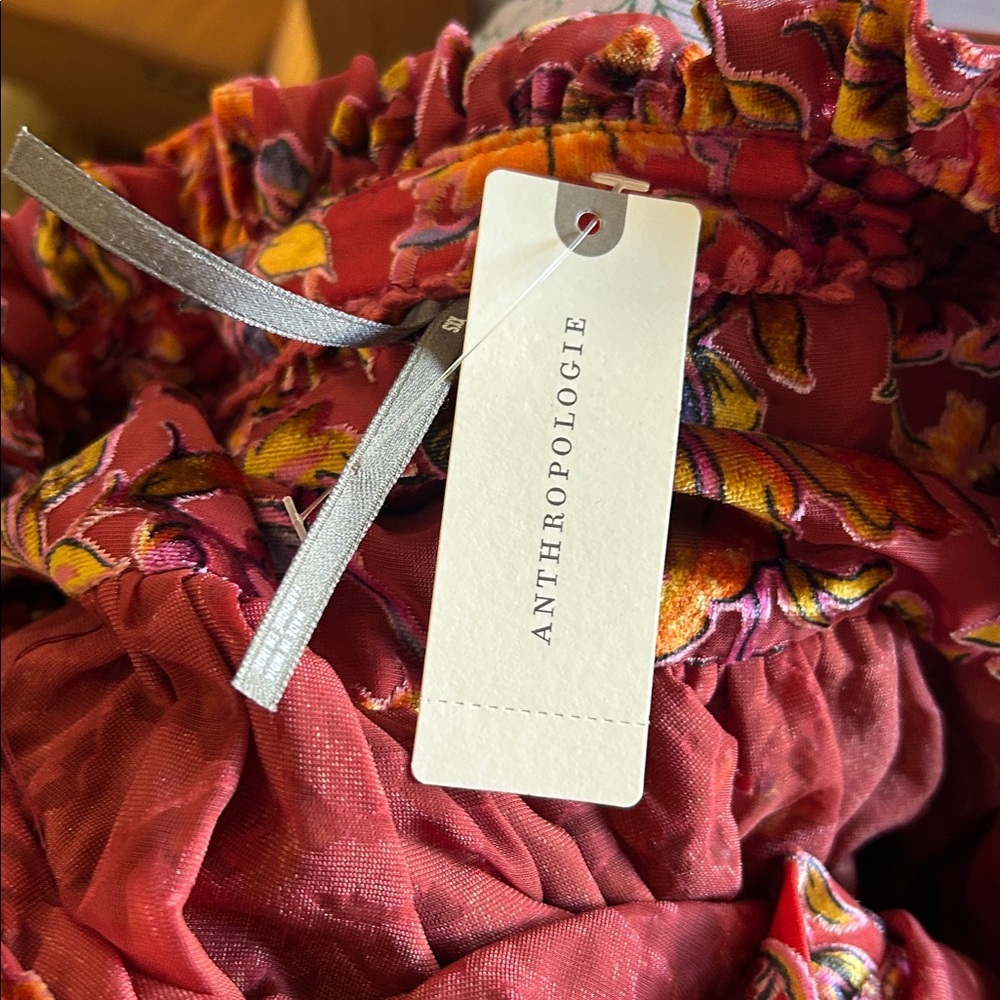 NWT Anthropologie The Estela Burnout Sheer Floral Printed Blouse in Maroon - Picture 14 of 14